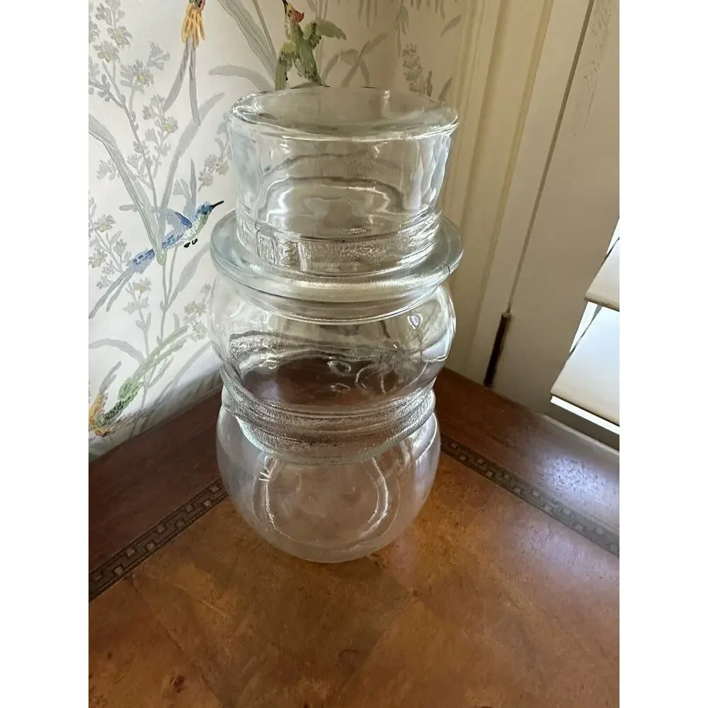 Vintage Libbey Glass Clear Snowman Jar with Lid Christmas Candy Jar
